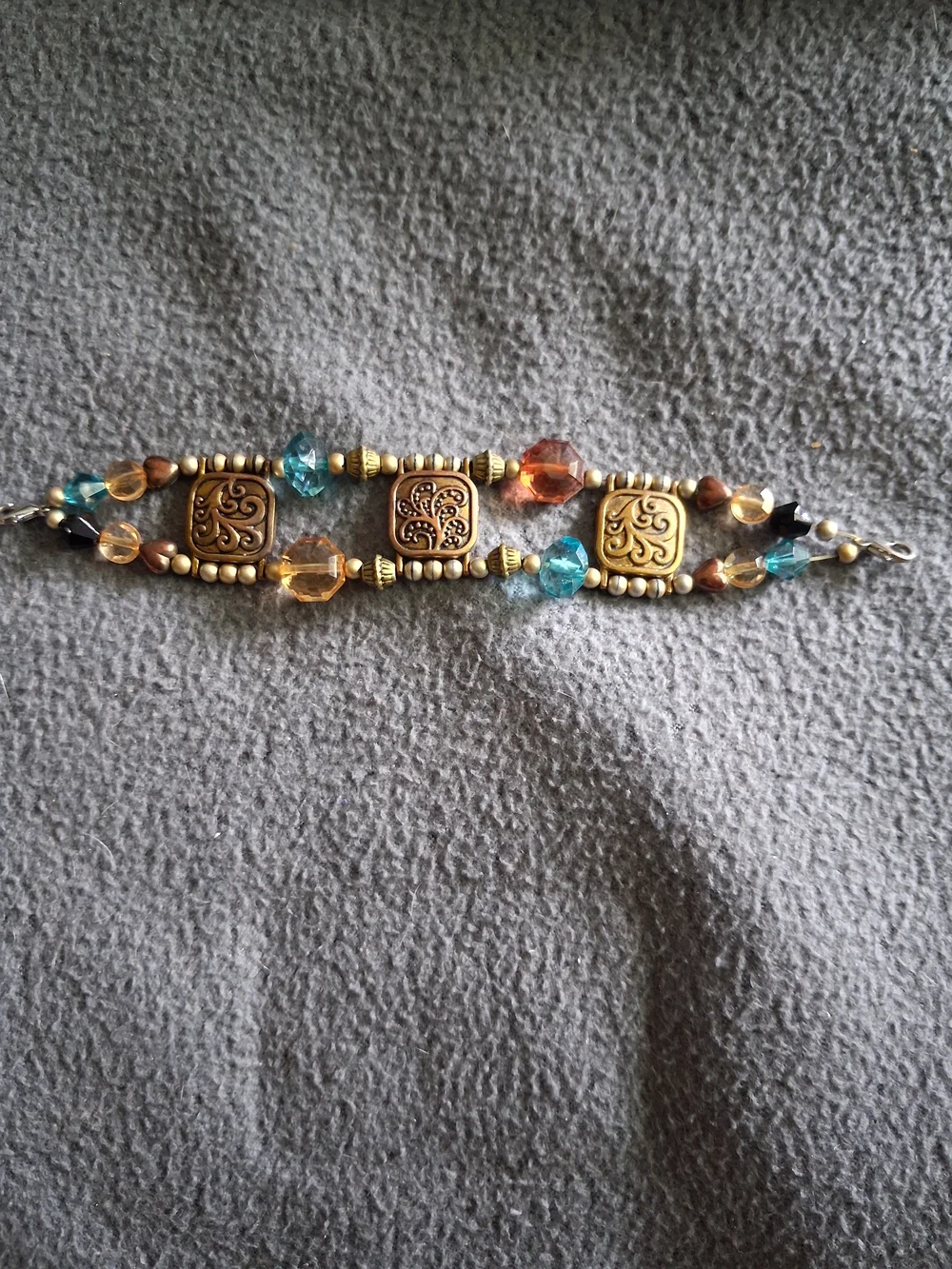 Gold-Tone Multicolor Beaded Bracelet with Blue and Amber Accents